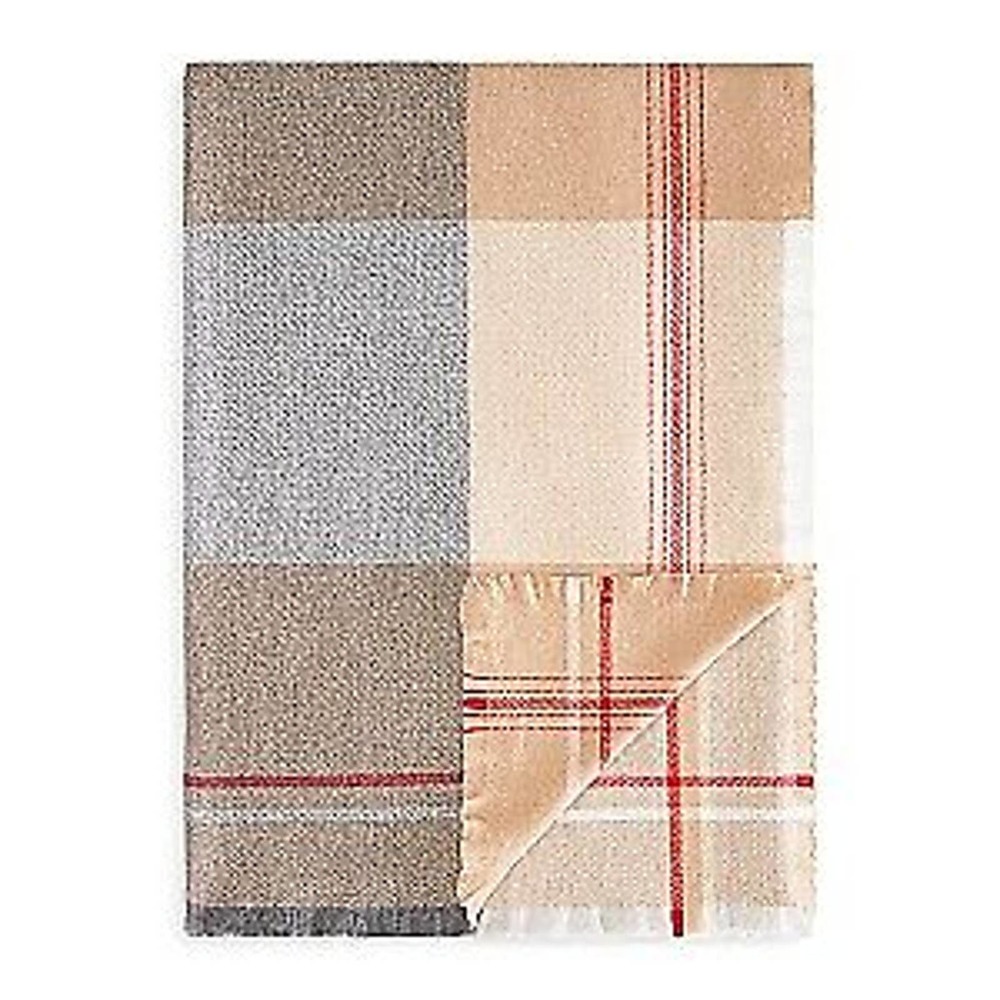 Arlotta Home Luxury Wool Cashmere Plaid Fringed Throw - Tan Multicolor